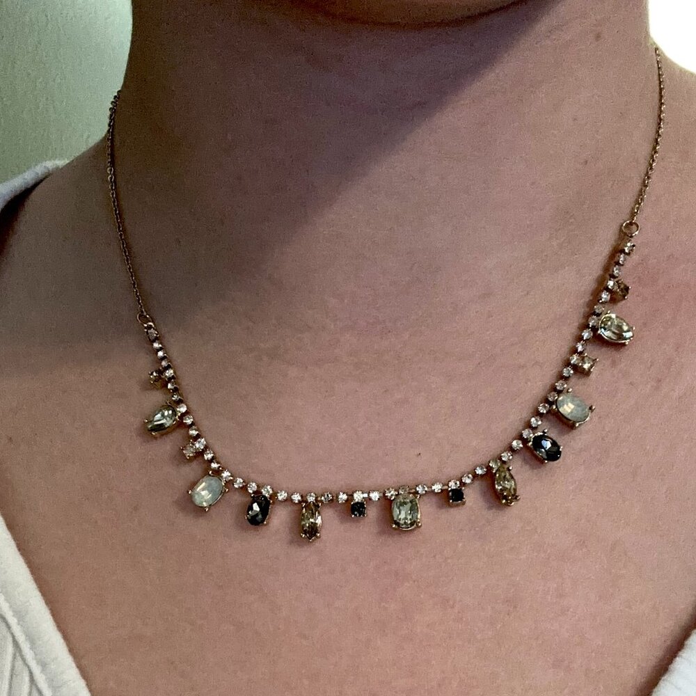Rhinestone Drop Necklace with Mixed Gem-Style Charms – Elegant, Sparkly